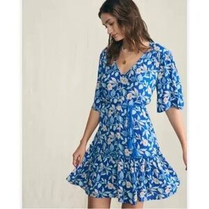 Faherty Women's Ginger Floral Orinda Harley Mini Dress Short Sleeve Blue Size M